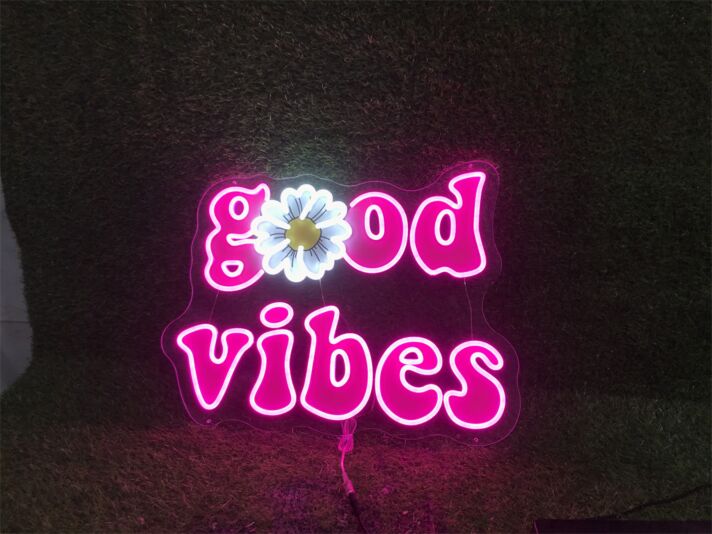 Brighten Your Space: Good Vibes UV Logo Sign Custom LED Neon Sign for Office, Bars, and Wedding Celebrations.