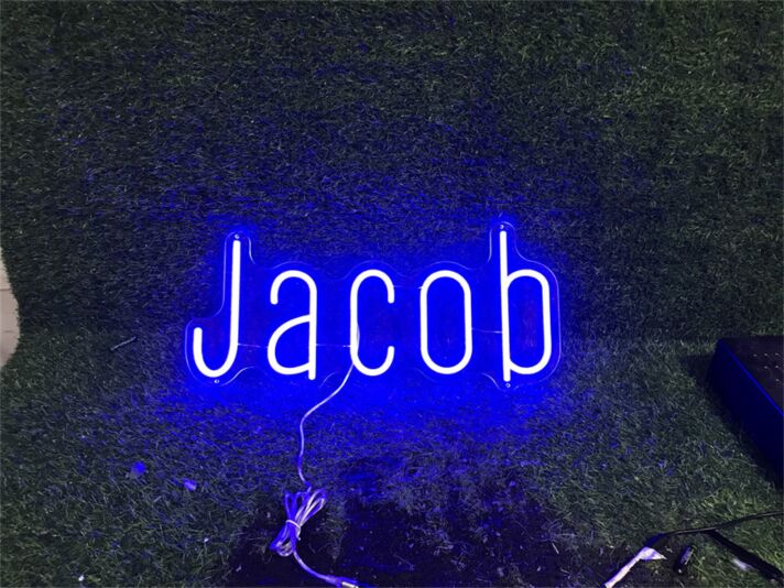 Elevate your wedding, bar ambiance, or office space with the Personalize Custom Jacob LED Neon Sign.