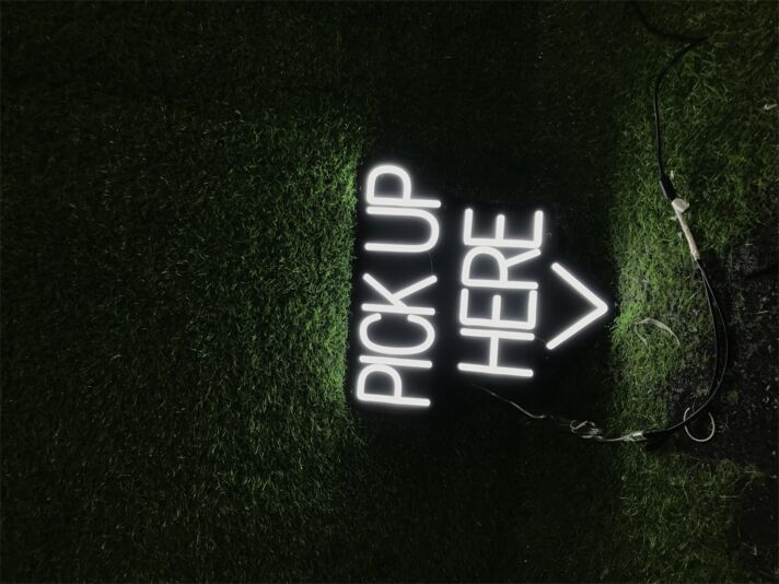 Brighten Your Bar, Cafe, or Food Truck Ambiance with the Pick Up Here In Black Board LED Neon Sign.