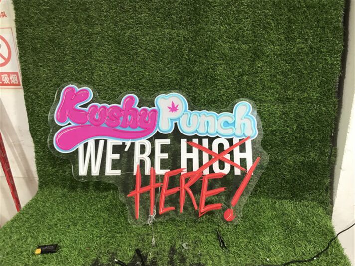 Brighten Your Bar, Office, or Home with the Vibrant Uv Sign Kushy Punch Logo LED Neon Sign - Perfect for Parties and Weddings.