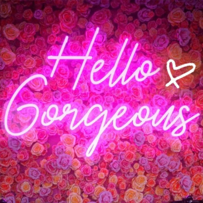 Brighten Up Your Space: Deep Pink Hello Gorgeous Neon Sign Perfect for Home Decor, Office Vibes, and Trendy Bar Settings.