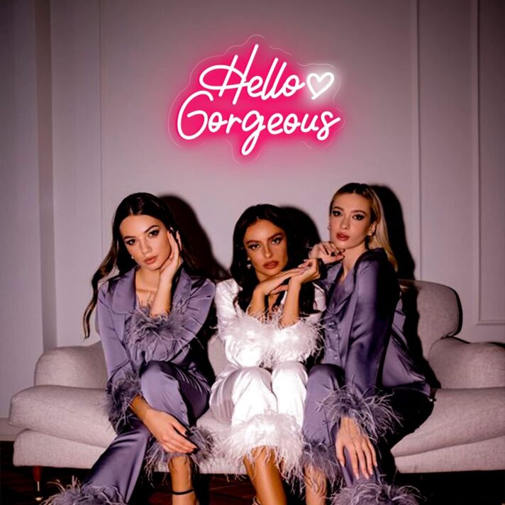 Brighten-up Your Wedding, Bar, and Home Decor with the Deep Pink Hello Gorgeous Room Neon Sign.