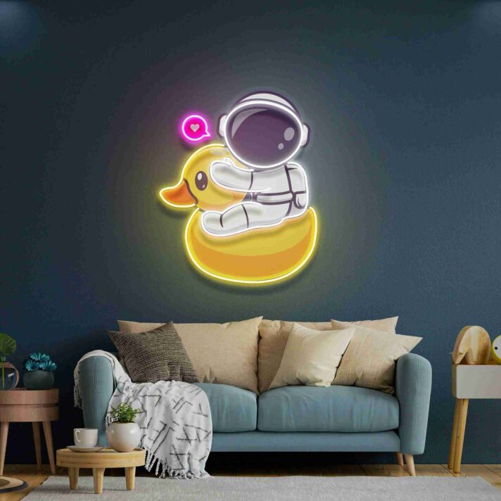 Light Up Your Space Adventure: Duck Astronaut Led Uv Neon Sign Perfect for Home, Office, and Cosmic-Themed Parties.