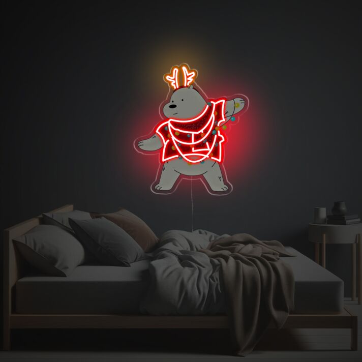 Brighten Your Festive Season: Ice Bear With Christmas Suit LED Neon Acrylic Artwork Perfect for Home Decor, Office Celebrations, and Holiday Parties.