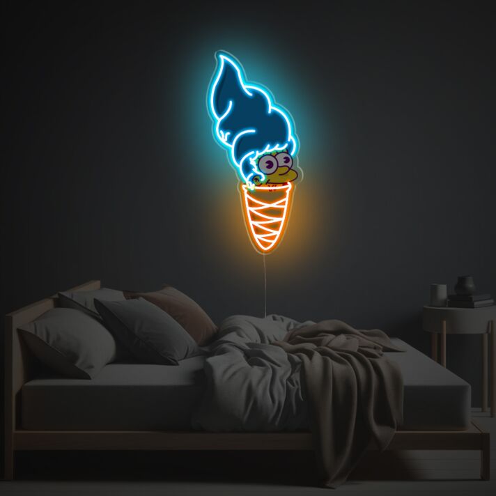 Brighten up your bar or game room with the quirky charm of Marge Simpson With Ice Ice Cream Suit LED Neon Acrylic Artwork.