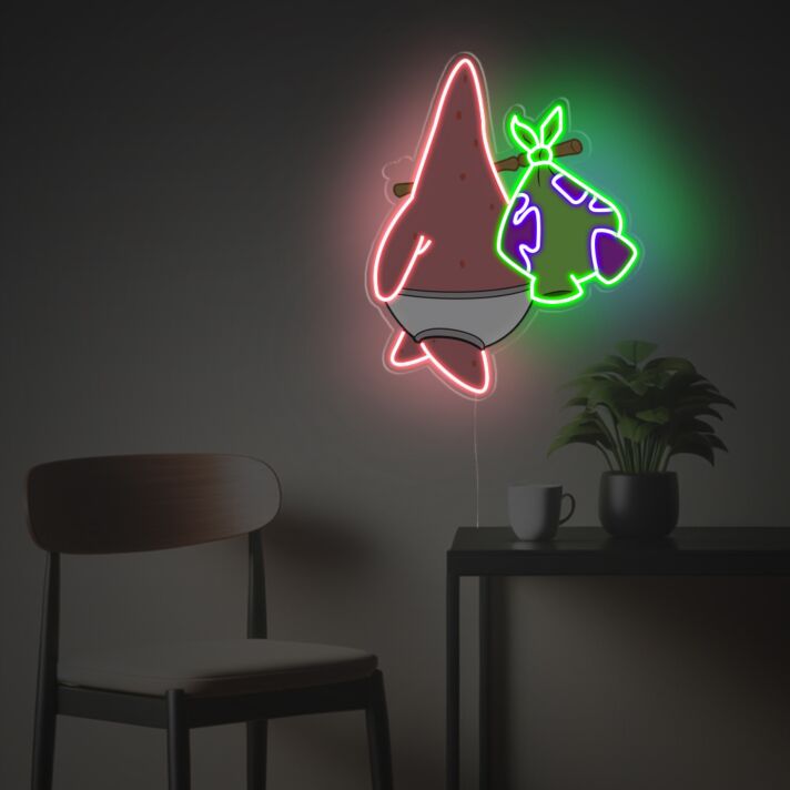 Brighten Your Space: Patrick Star Who Ran Away From Home LED Neon Acrylic Artwork - Perfect for Bedrooms, Bars, and Playrooms.