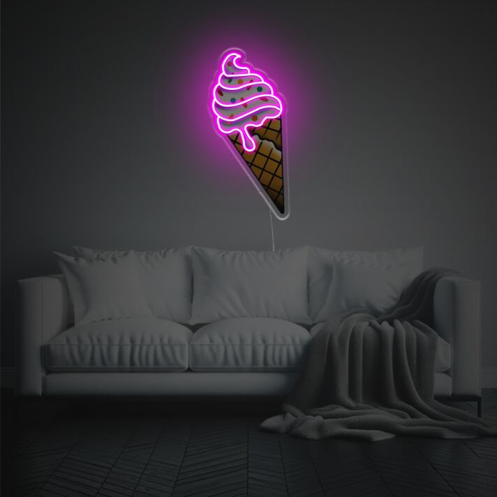 Brighten Up Your Space: Pink Ice Cream LED Neon Acrylic Artwork for Bars, Cafés, and Children's Rooms