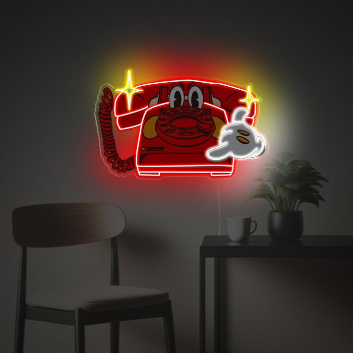 Enhance Your Space: Red Telphone LED Neon Acrylic Artwork Perfect for Bars, Weddings, and Retro Office Decor.