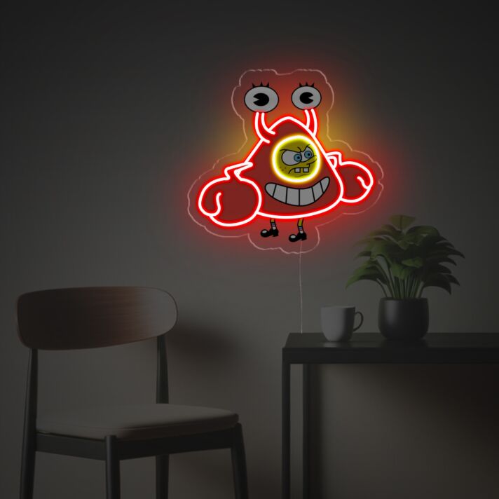 Bring whimsy to your bar or child's bedroom with Spongebob In Mr Crab Suit LED Neon Acrylic Artwork.