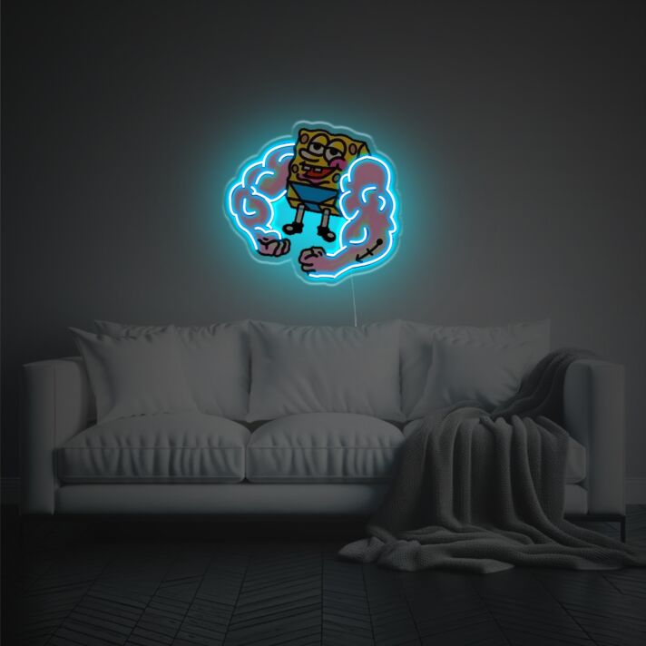 Brighten Up Your Bar, Kids' Room, or Birthday Bash with Spongebob With Super Strong Muscle Hand LED Neon Acrylic Artwork.