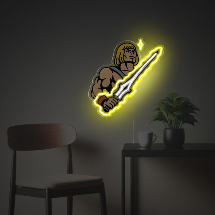 Brighten Your Office, Bar, or Gaming Room - Warrior Holding Yellow Sword LED Neon Acrylic Artwork.