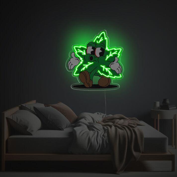 Enhance Your Space: Whistling Green Leave Guy LED Neon Acrylic Artwork Perfect for Bar Ambiance, Home Decor, and Office Settings