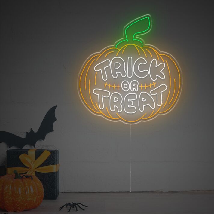 Brighten Your Halloween Festivities - Ideal for Home, Storefronts, and Parties: Halloween Pumpkin With Trick Or Treat Quote LED Neon Sign.