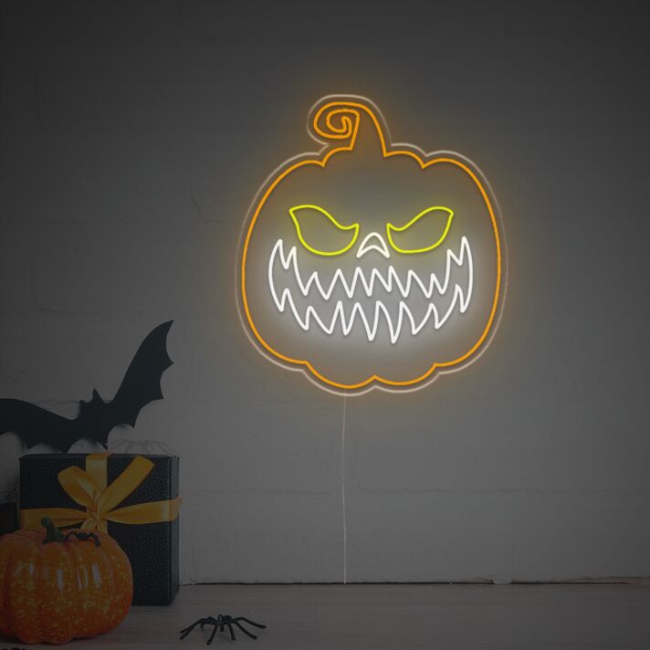 Brighten Up Your Halloween Festivities and Decor with the Halloween Smiling Pumpkins LED Neon Sign for Home, Office, and Party Ambiance.