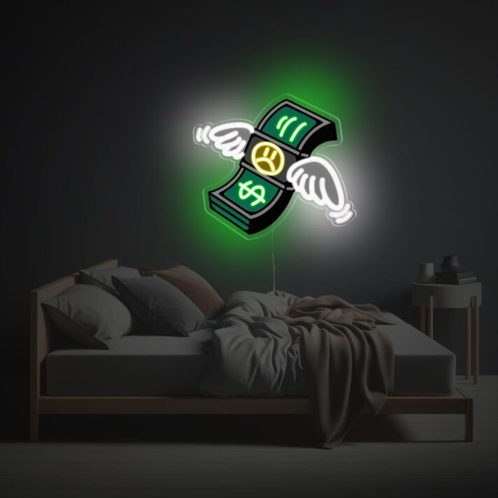 Brighten Your Bar, Office, or Party Ambiance with the Dazzling Flying Brunch Of Money LED Neon Acrylic Artwork.