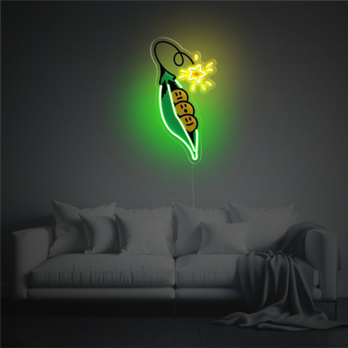 Brighten Your Spaces: Pea With Yellow Shining Star LED Neon Acrylic Artwork Ideal for Home Decor, Office Ambiance, and Storefronts