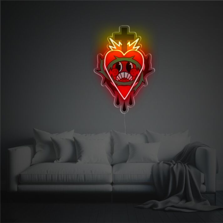 Brighten Your Wedding, Bar, or Bedroom with Red Heart With Cross LED Neon Acrylic Artwork.