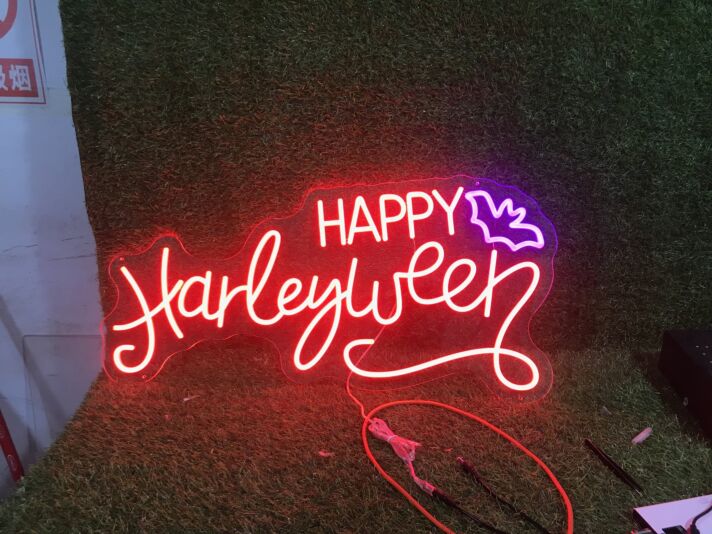 Enhance Your Celebrations: Happy Harleyween Custom LED Neon Sign for Home, Bar, and Halloween Parties Decor.