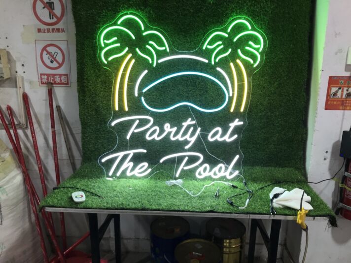 Brighten Up Your Poolside Bash: The Ultimate Party At The Pool Custom LED Neon Sign for Bars, Weddings, and Home Gatherings.