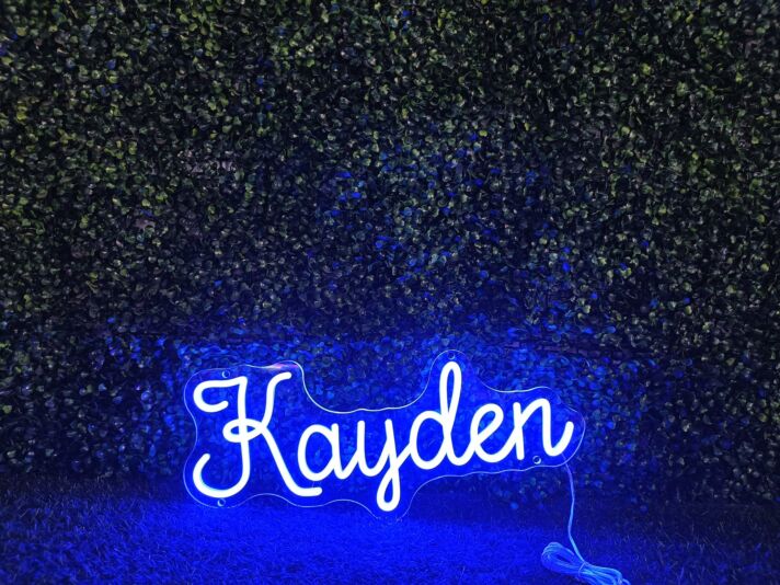 Brighten Up Your Space: Kayden Blue LED Neon Sign - Perfect for Home Decor, Offices, Bars, and Special Occasions