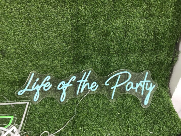 Brighten Your Wedding, Bar, and Celebrations with the Life Of The Party Blue LED Neon Sign.