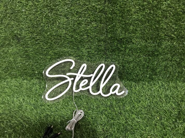 Elevate Your Space: Stella White LED Neon Sign for Chic Home Decor, Vibrant Office Atmospheres, and Trendsetting Bars.