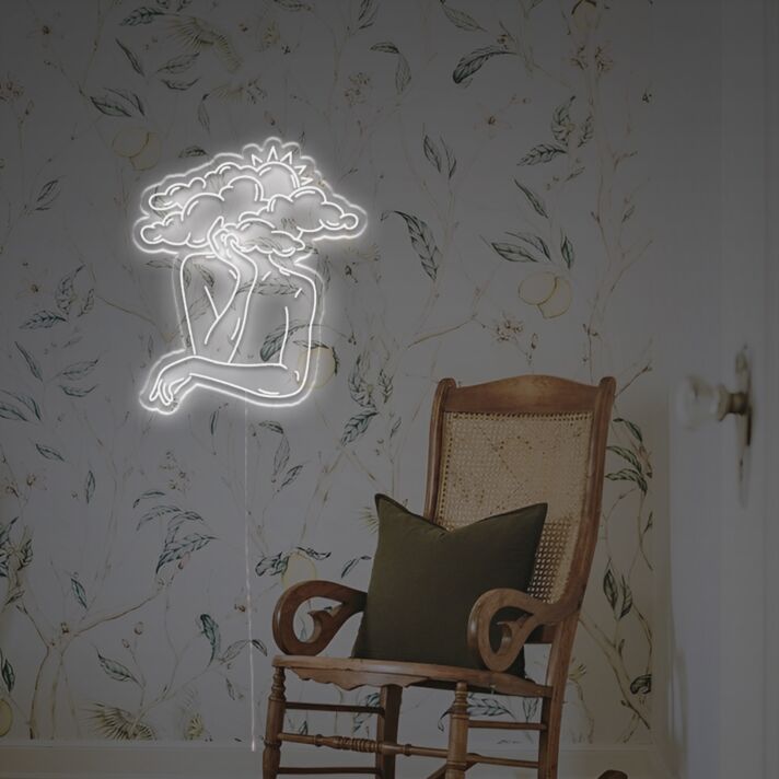 Elevate Home Decor, Office Vibes, and Celebrations: A Thinking Woman's Head Is Shrouded In Clouds LED Neon Sign