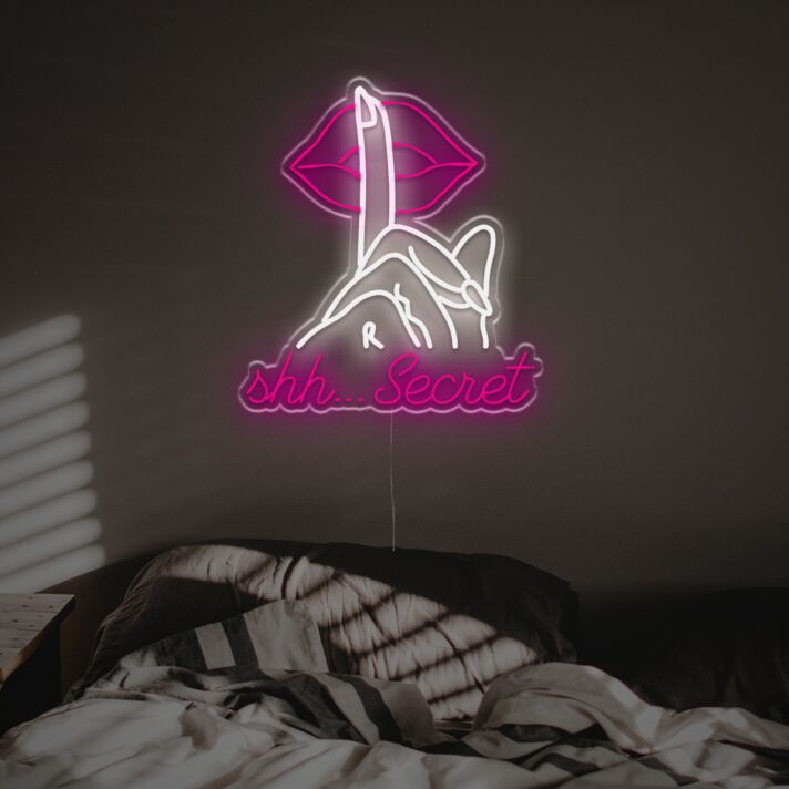Bring a Whisper of Elegance to Weddings, Bars, and Home Decor with the Shh Secret With Gesture LED Neon Sign.
