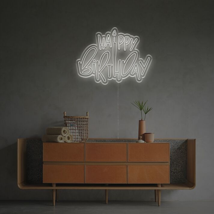 Brighten Up Celebrations: Happy Birthday With Candle LED Neon Sign for Parties, Home Decor, and Special Events