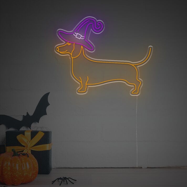 Brighten Your Home, Office, or Themed Party Ambiance with the Enchanting Dachshund With Wizard Hat LED Neon Sign