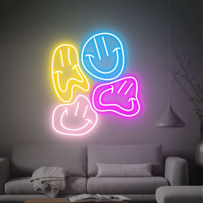 Brighten Your Space: Distorted Smile Face Multi Color Wall Light Art, Perfect for Home Decor, Office Ambiance, and Festive Celebrations