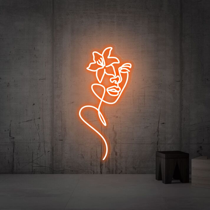 Brighten Your Space: Face With Flower LED Light Neon Sign for Versatile Home Decor, Office Elegance, and Dazzling Bar Atmospheres.