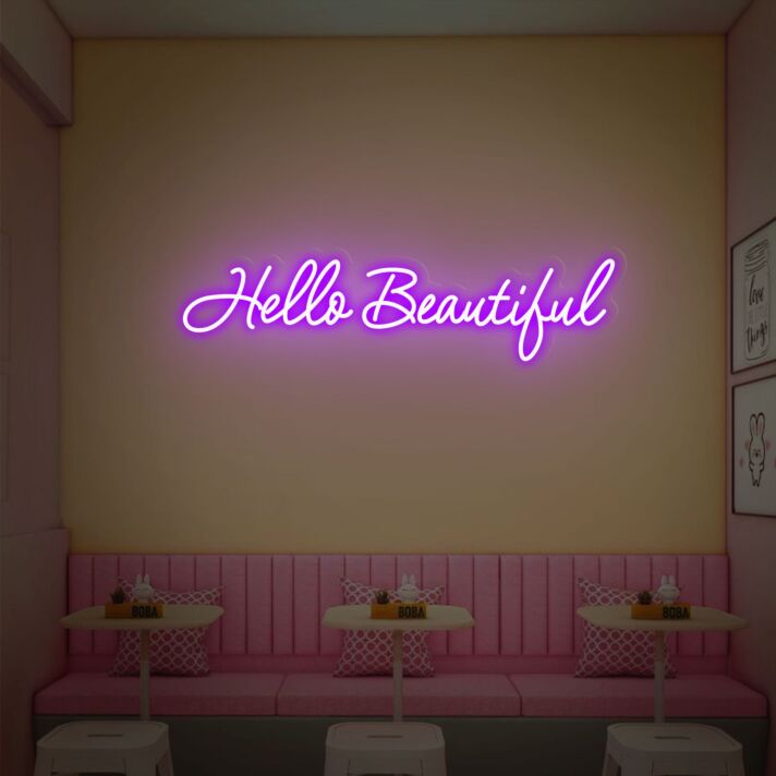 Brighten Up Your Space: Hello Beautiful Neon Sign Wall Art Perfect for Home Decor, Office Inspiration, and Bar Ambiance.