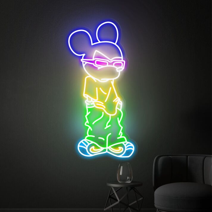 Brighten Up Any Space - Mickey Mouse Neon Sign for Vibrant Home Decor, Game Room Illumination, and Joyful Parties