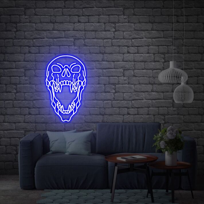 Add an electrifying touch to your space with Skull Neon Sign Size and Color - Perfect for Game Room, Home Office, or Bar Decor.
