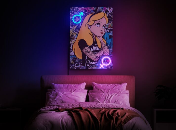 Brighten Your Home, Office, or Event: "Alice in Wonderland" Wall Art - Pop Art Neon UV Print LED Neon Sign Perfect for Decor, Bars, and Weddings.