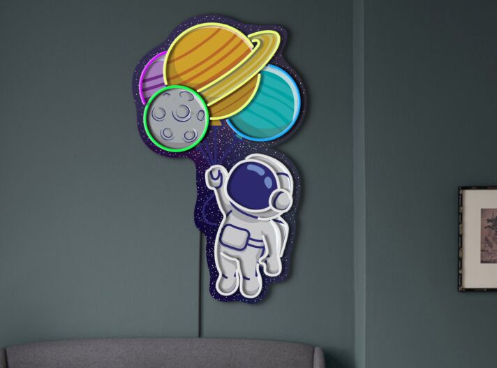 Brighten Up Your Space-Themed Room, Bar, or Party with the Astronomical Charm of Astronaut Neon Sign Spaceman Neon Planet Neon Astronaut Artwork Wall Decor.