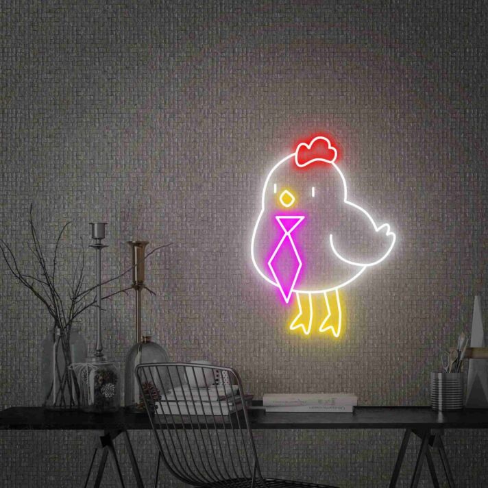 Add a Quirky Twist to Any Room or Celebration with Chicken With Tie Led Sign - Perfect for Home Decor, Office Fun, and Unique Birthday Parties