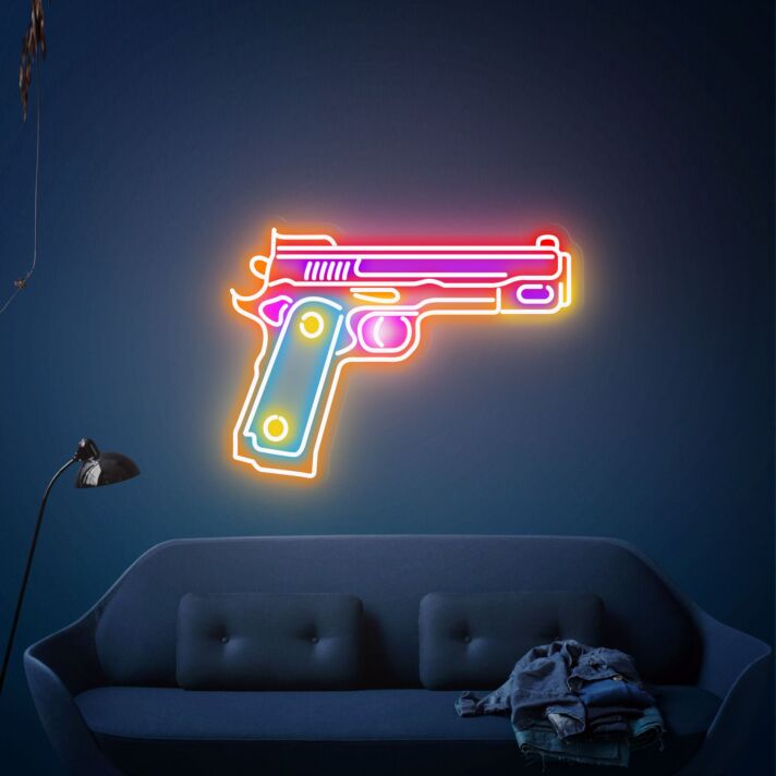 Enhance Your Bedroom, Game Room or Bar Ambiance with Gun Pistol LED Neon Artwork Wall Art