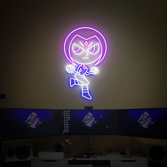 Elevate Your Space into a Superhero Lair with Raven Teen Titans LED Neon Sign for Game Room, Office, and Party Wall Decor.