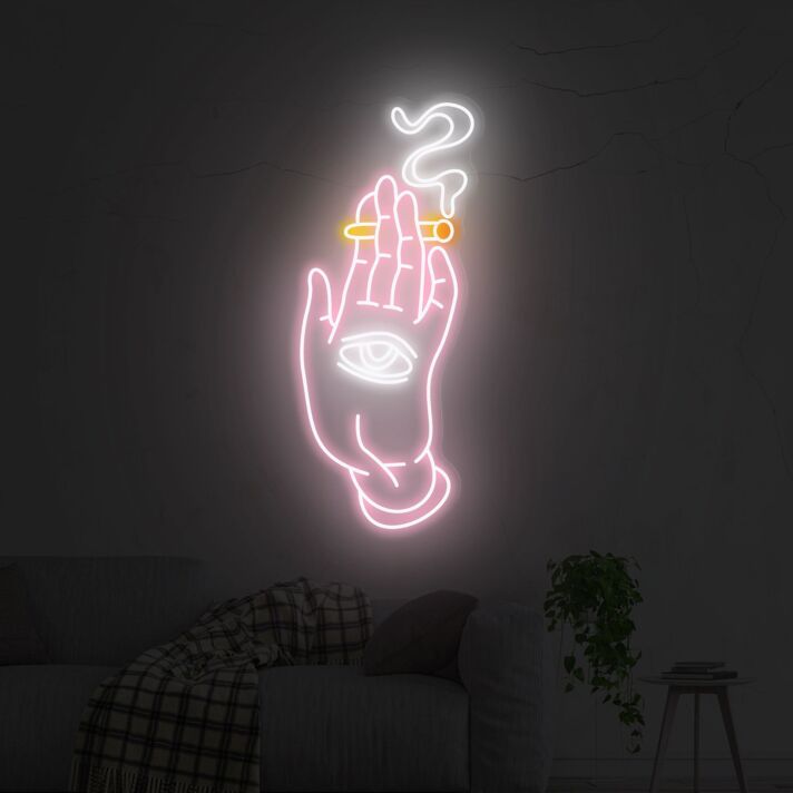 Elevate Your Space: From Bedroom to Bar, Embrace Ambiance with the Smoking Hand With Eye LED Neon Sign Wall Decor.