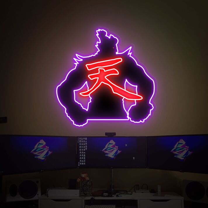 Level Up Your Game Room, Office, or Bar Ambiance with the Street Fighter Led UV Neon Sign Akuma With Printing Acrylic Backboard