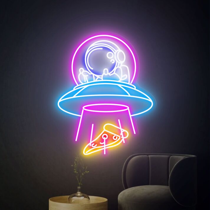 Brighten Up Your Space Adventure: Ufo Spaceman Led Neon Sign for Creative Home, Bedroom, Office, and Cosmic-Themed Parties Decor.