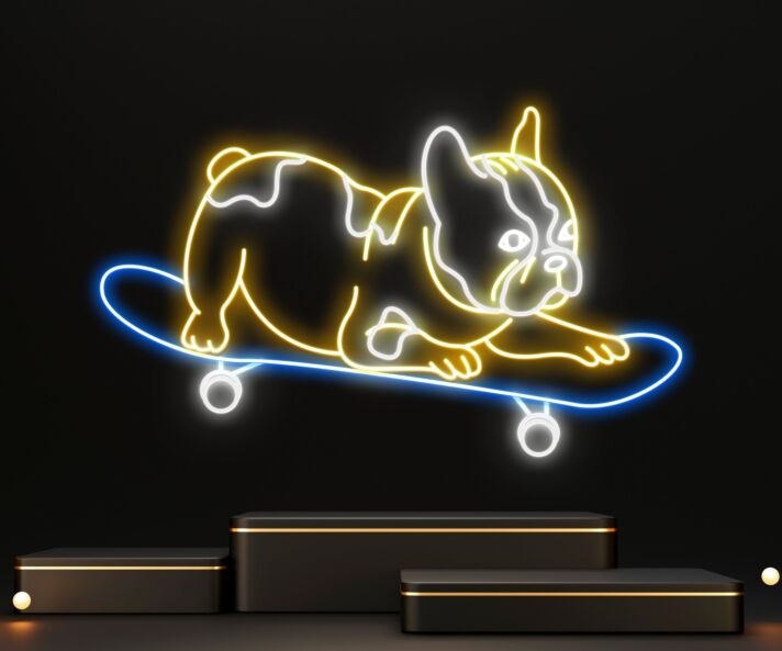 Brighten Your Space: Bulldog Skateboarding Led Neon Sign, Perfect for Home Decor, Bars, Offices, and Skate Shops.