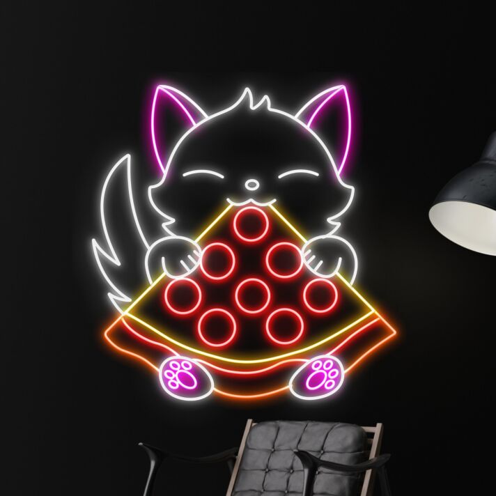 Brighten Your Space: Cat Pizza Logo for Unique Home, Office, or Restaurant Decor - Perfect for Theme Parties and Cozy Corner Installs.