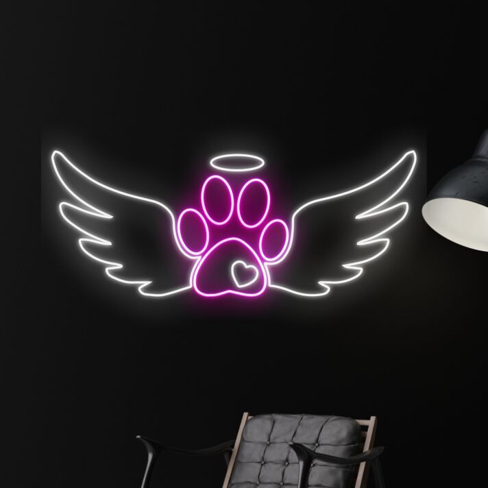 Brighten Up Your Space: Dog Paw Angel Wings Led Neon Sign, Perfect for Home Decor, Pet Memorials, and Celebratory Events