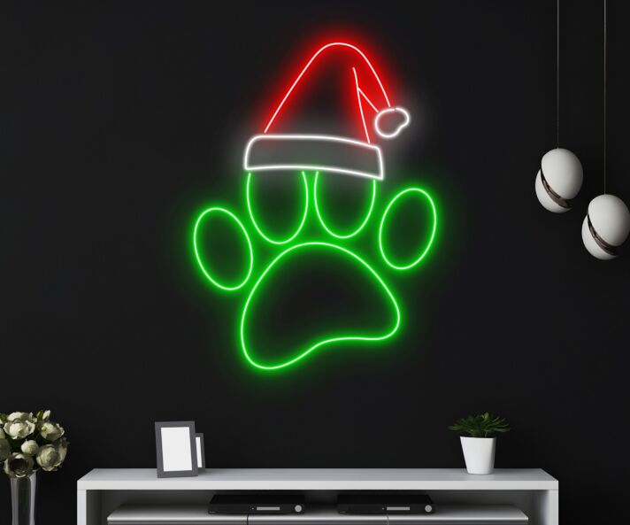 Brighten Your Festivities: Dog Paw Christmas Hat Led Neon Sign - Perfect for Home Decor, Holiday Celebrations, and Pet-Friendly Businesses