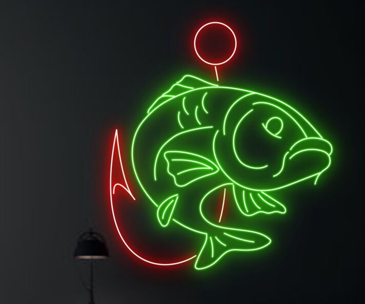 Brighten Up Your Home, Office, or Coastal Bar with the Fishing Led Neon Sign - A Perfect Touch for Sea Animal Lovers and Celebrations