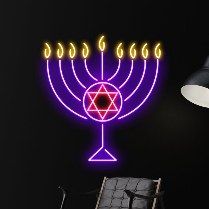 Brighten Your Hanukkah Celebrations and Decor: Happy Hanukkah Led Neon Sign for Home, Office, and Festive Events.