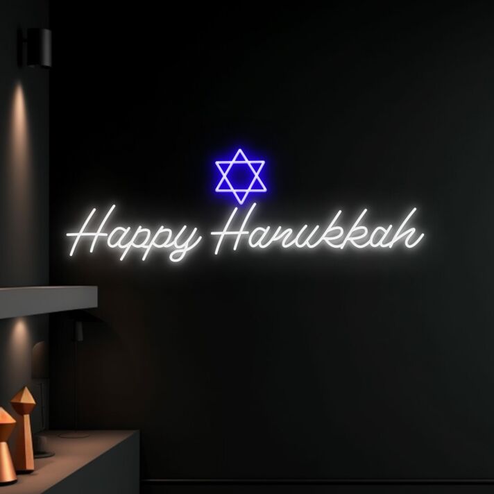 Brighten Your Festive Celebrations: Happy Hanukkah LED Neon Sign for Home Decor, Office, and Holiday Parties